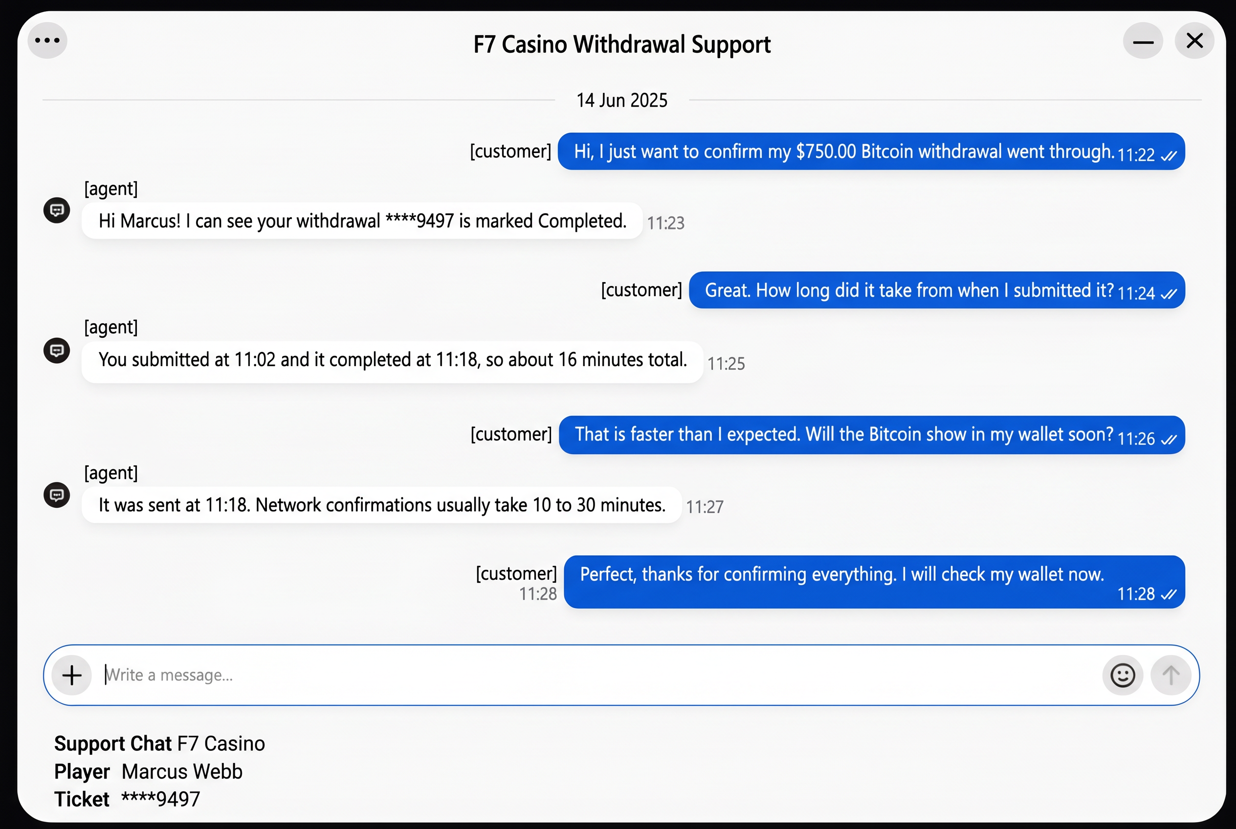 Customer support chat screenshot