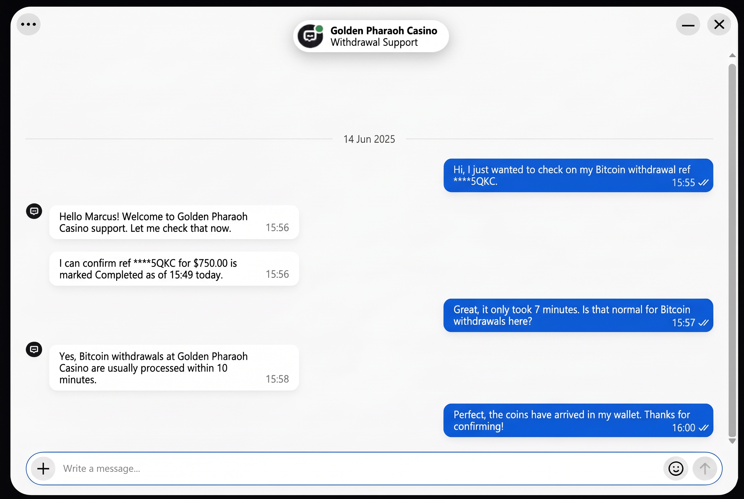 Customer support chat screenshot