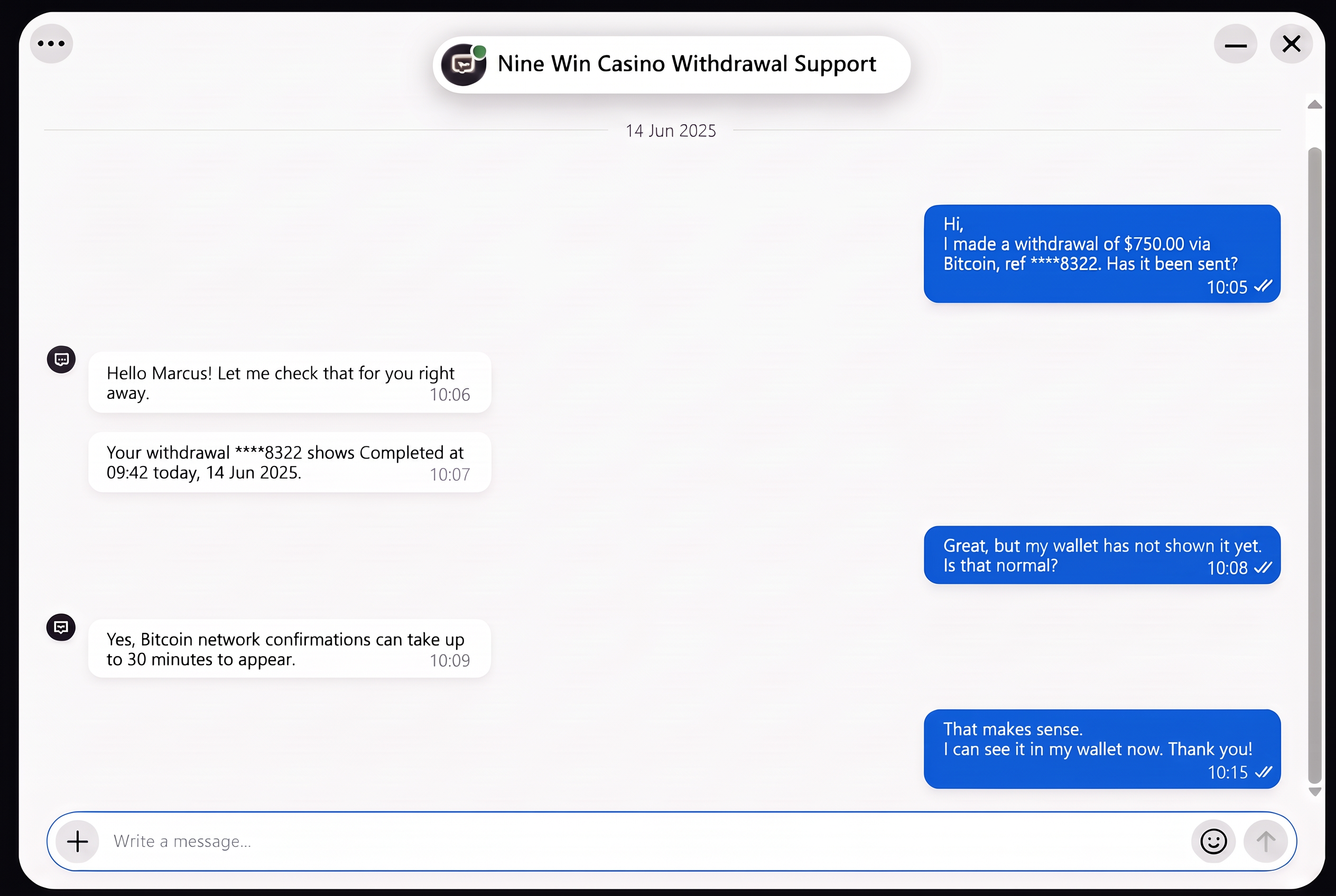 Customer support chat screenshot