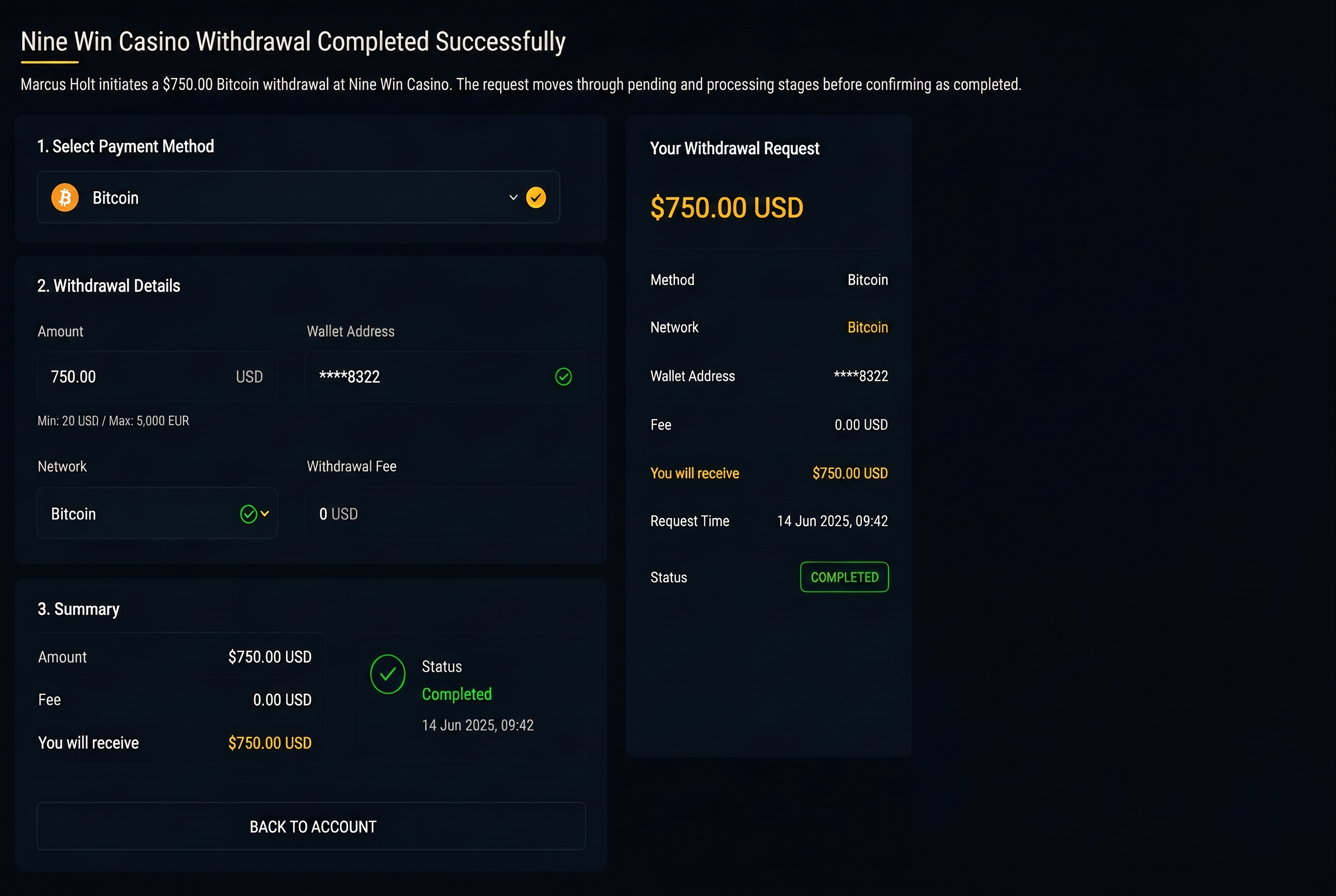 Withdrawal process screenshot