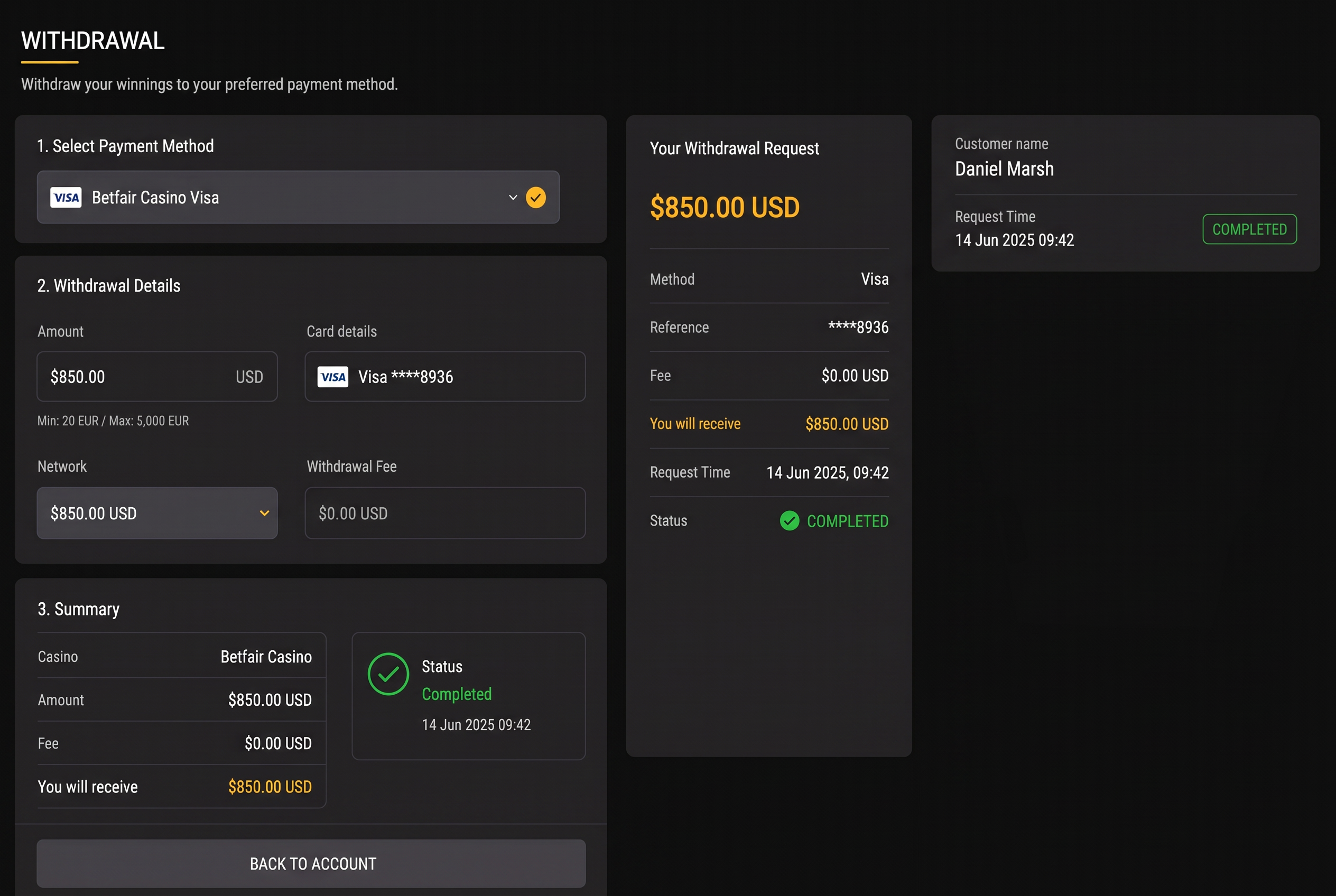 Withdrawal process screenshot
