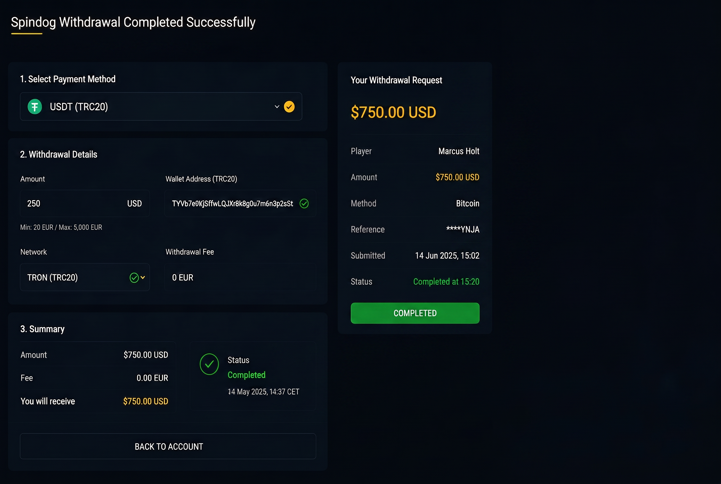 Withdrawal process screenshot