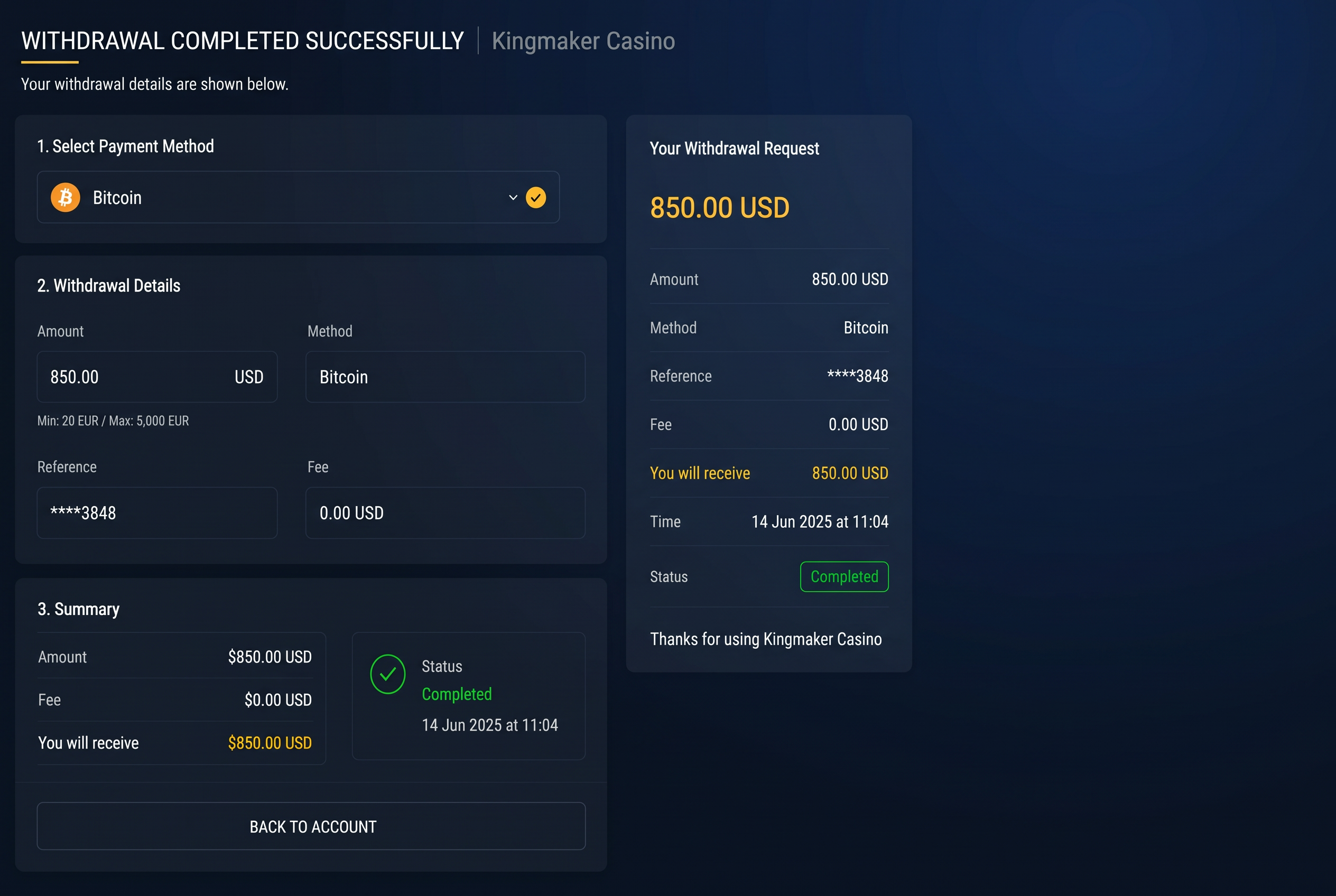 Withdrawal process screenshot