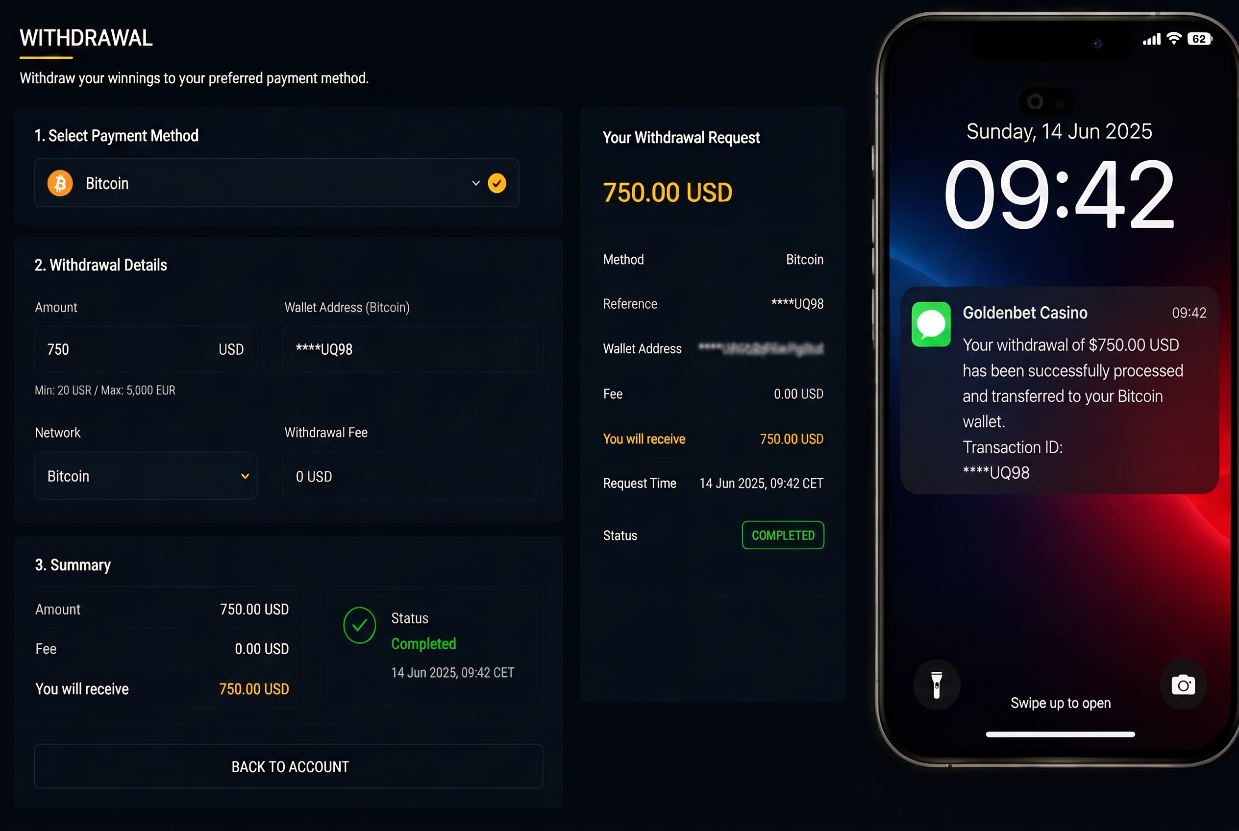 Withdrawal process screenshot