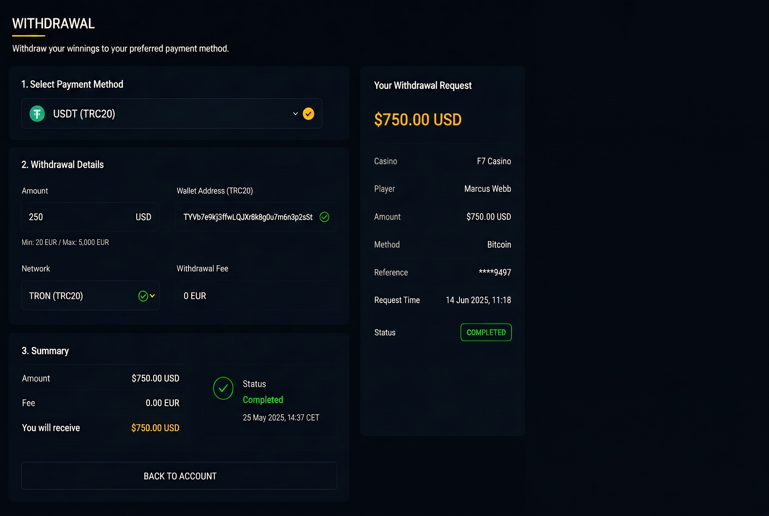 Withdrawal process screenshot
