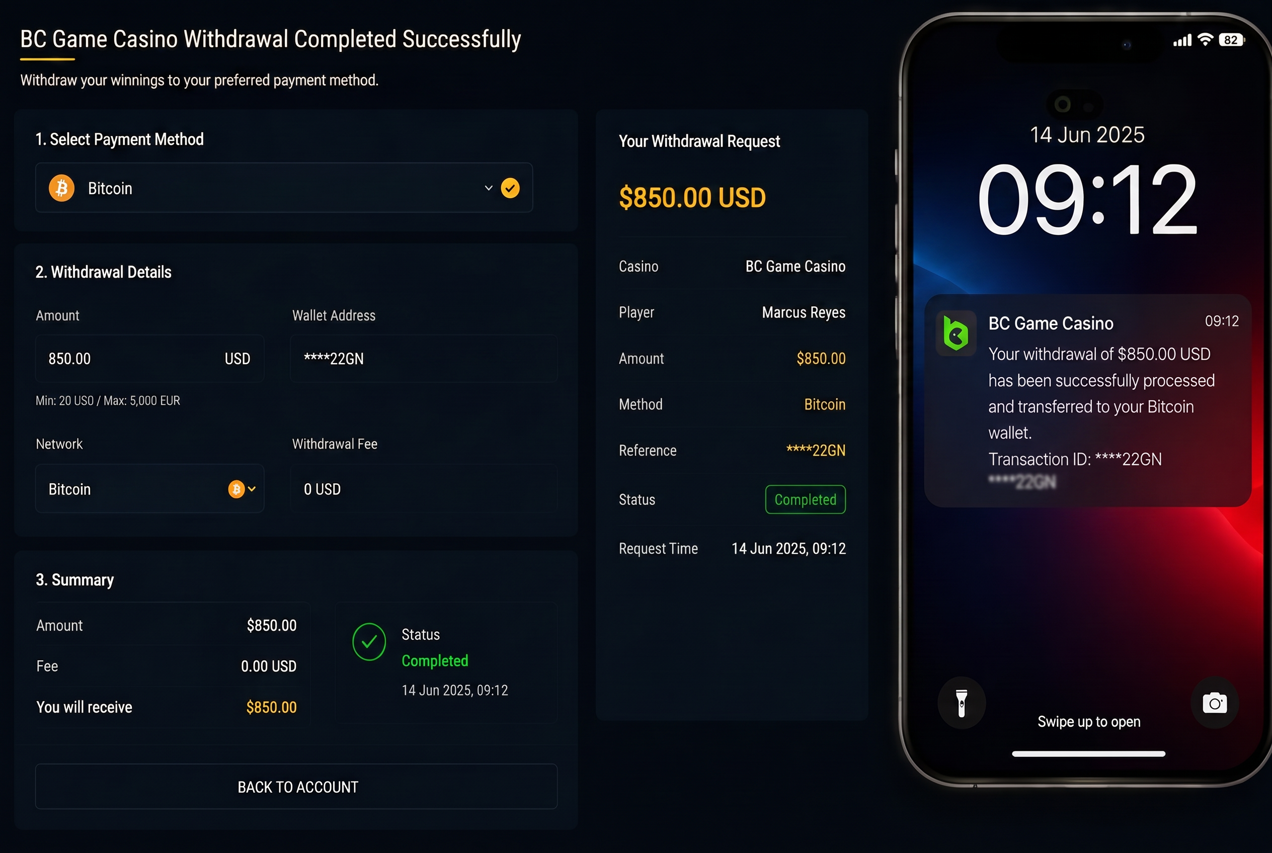 Withdrawal process screenshot